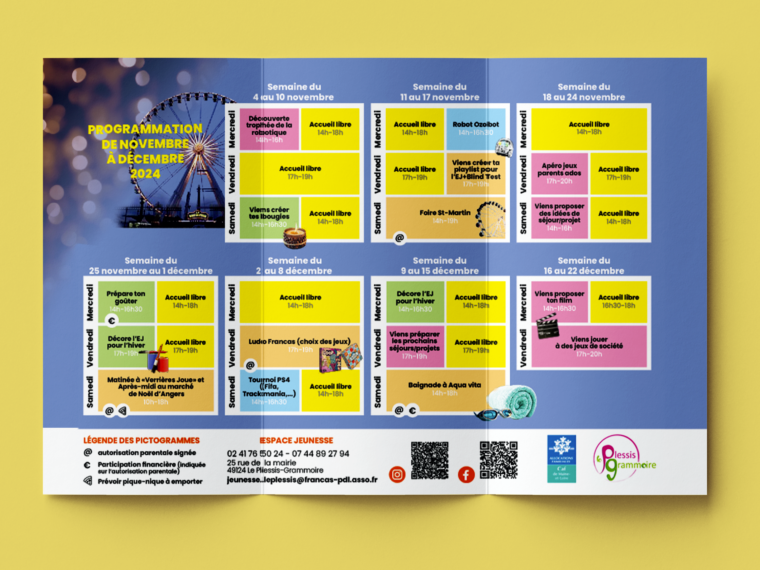 Programme de l'Espace Jeunesse du Plessis-Grammoire.